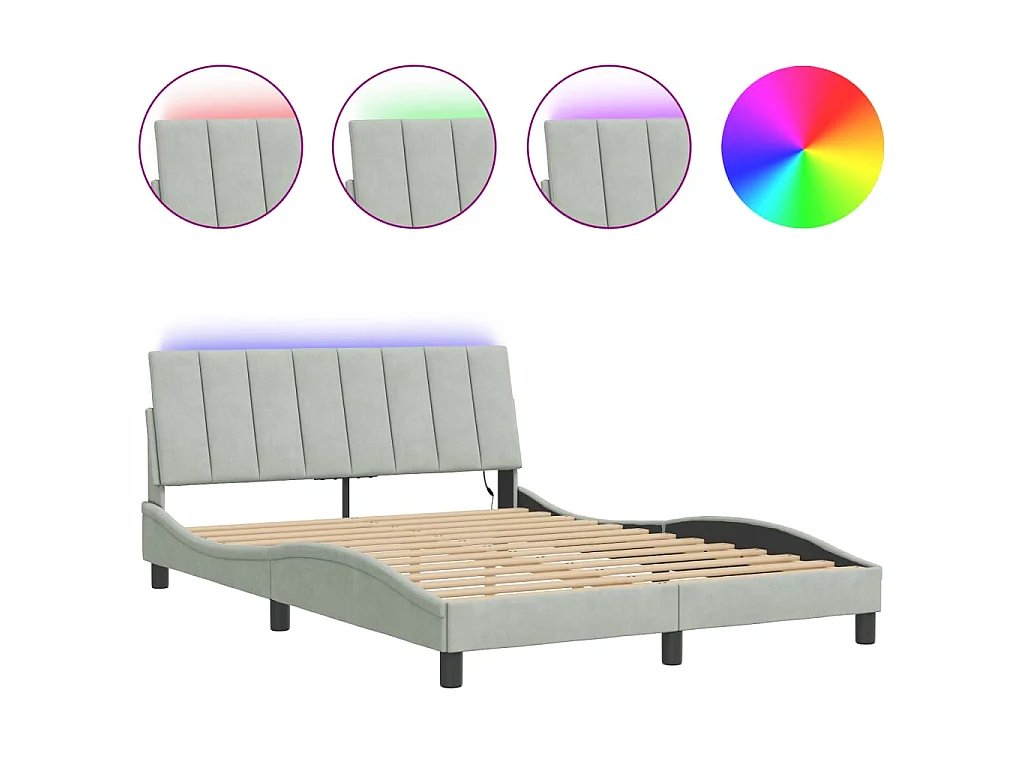 Bedframe met LED zonder matras "Hanko" fluweel lichtgrijs 120x200 cm