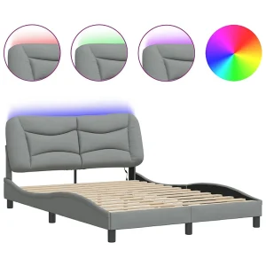 Bedframe met LED zonder matras "Hvar" 120×200 cm stof lichtgrijs Bedframe met LED zonder matras "Hvar" 120×200 cm stof lichtgrijs