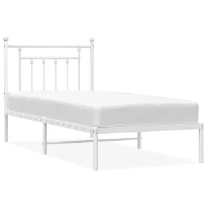 Bedframe met hoofdbord metaal wit 90×200 cm