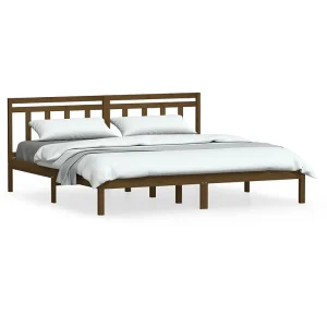 Bedframe massief grenenhout honingbruin 200×200 cm Bedframe massief grenenhout honingbruin 200×200 cm