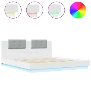 Bedframe met hoofdeinde en LED-verlichting wit 200×200 cm Bedframe met hoofdeinde en LED-verlichting wit 200×200 cm