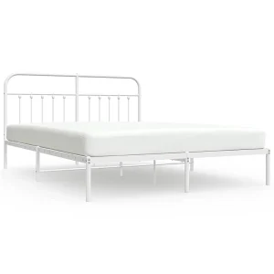 Bedframe met hoofdbord metaal wit 183×213 cm Bedframe met hoofdbord metaal wit 183×213 cm