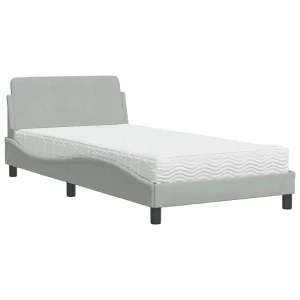 Bed met matras "Dover" fluweel lichtgrijs 100×200 cm Bed met matras "Dover" fluweel lichtgrijs 100×200 cm
