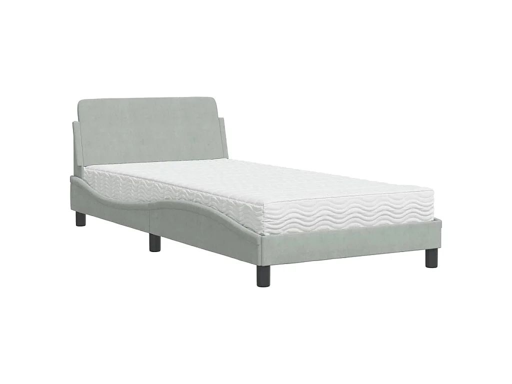Bed met matras "Dover" fluweel lichtgrijs 100x200 cm