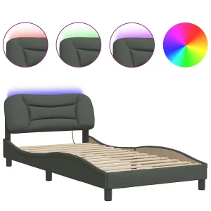 Bedframe met LED zonder matras "Hvar" 100×200 cm stof donkergrijs Bedframe met LED zonder matras "Hvar" 100×200 cm stof donkergrijs