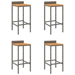 Barkrukken 4 st poly rattan en massief acaciahout grijs Barkrukken 4 st poly rattan en massief acaciahout grijs