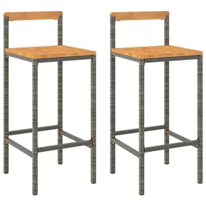 Barkrukken 2 st poly rattan en massief acaciahout grijs Barkrukken 2 st poly rattan en massief acaciahout grijs