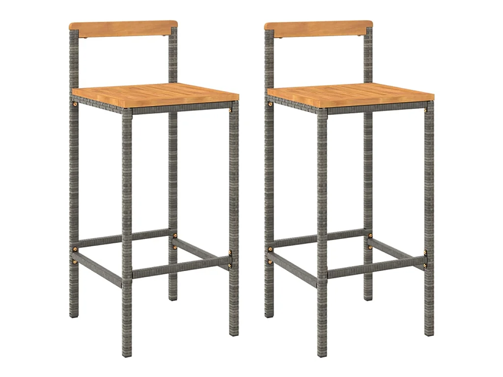 Barkrukken 2 st poly rattan en massief acaciahout grijs
