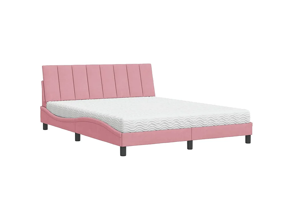 Bed met matras "Hanko" fluweel roze 160x200 cm