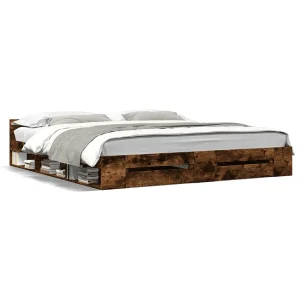 Bedframe met lades bewerkt hout gerookt eikenkleurig 180×200 cm Bedframe met lades bewerkt hout gerookt eikenkleurig 180×200 cm