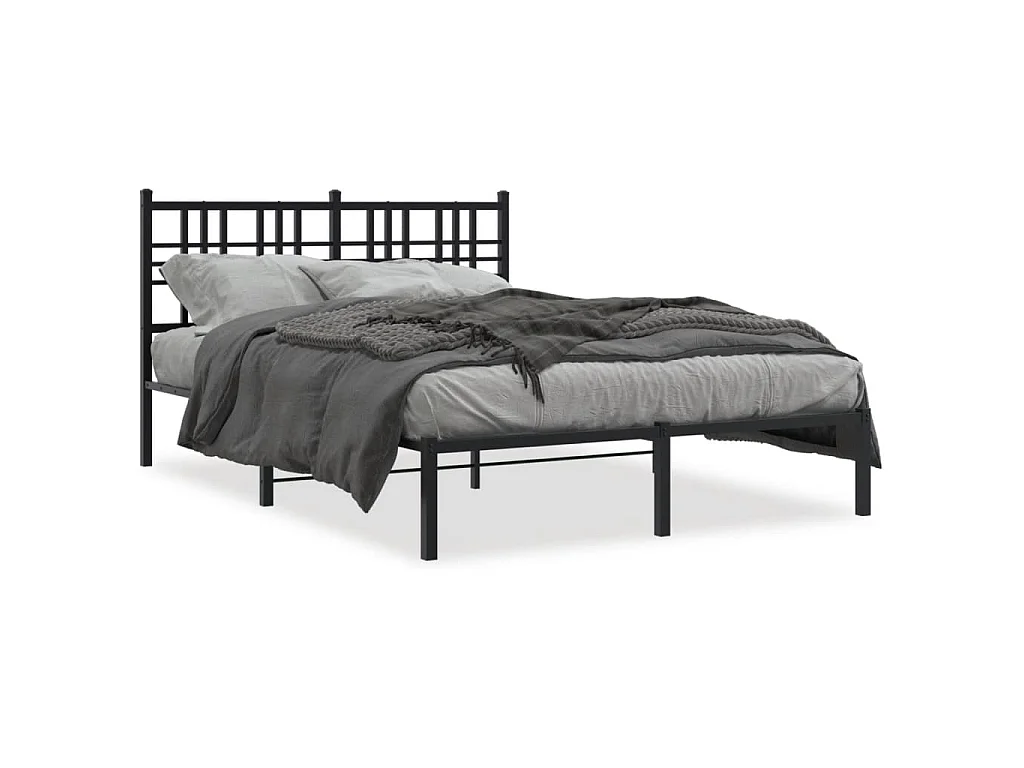 Bedframe met hoofdbord metaal zwart 140x190 cm