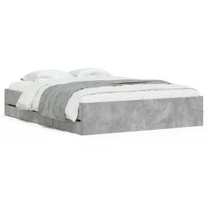 Bedframe met lades bewerkt hout betongrijs 140×190 cm Bedframe met lades bewerkt hout betongrijs 140×190 cm