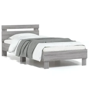 Bedframe met hoofdeinde bewerkt hout grijs sonoma 90×200 cm Bedframe met hoofdeinde bewerkt hout grijs sonoma 90×200 cm