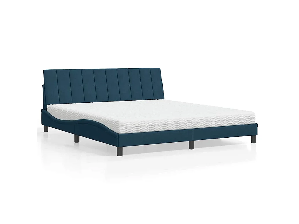 Bed met matras "Hanko" fluweel blauw 180x200 cm