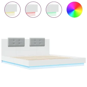 Bedframe met hoofdbord en LED-verlichting wit 180×200 cm