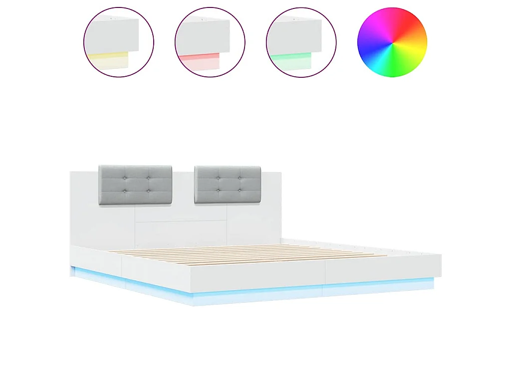 Bedframe met hoofdbord en LED-verlichting wit 180x200 cm