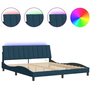 Bedframe met LED zonder matras "Hanko" fluweel blauw 180×200 cm Bedframe met LED zonder matras "Hanko" fluweel blauw 180×200 cm