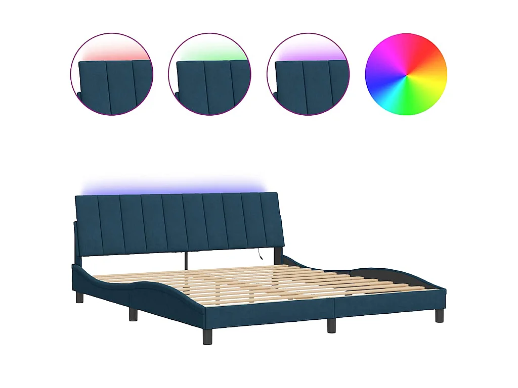 Bedframe met LED zonder matras "Hanko" fluweel blauw 180x200 cm