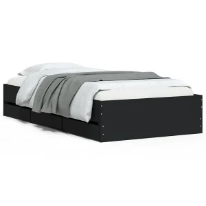 Bedframe met lades bewerkt hout zwart 90×200 cm Bedframe met lades bewerkt hout zwart 90×200 cm