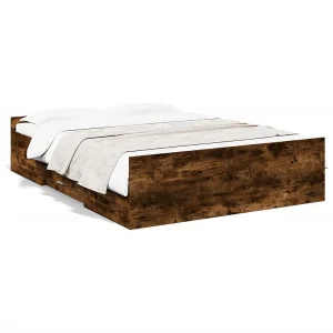 Bedframe met lades bewerkt hout gerookt eikenkleurig 120×190 cm Bedframe met lades bewerkt hout gerookt eikenkleurig 120×190 cm