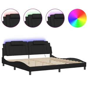 Bedframe "Viana" met LED zonder matras zwart 200×200 cm Bedframe "Viana" met LED zonder matras zwart 200×200 cm
