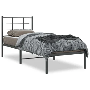 Bedframe met hoofdbord metaal zwart 75×190 cm Bedframe met hoofdbord metaal zwart 75×190 cm