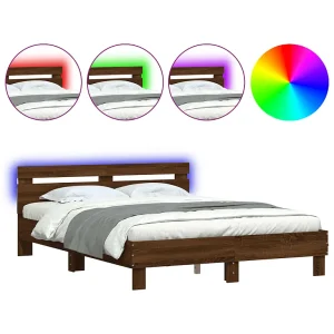 Bedframe met hoofdeinde en LED bruin eikenkleur 140×190 cm Bedframe met hoofdeinde en LED bruin eikenkleur 140×190 cm