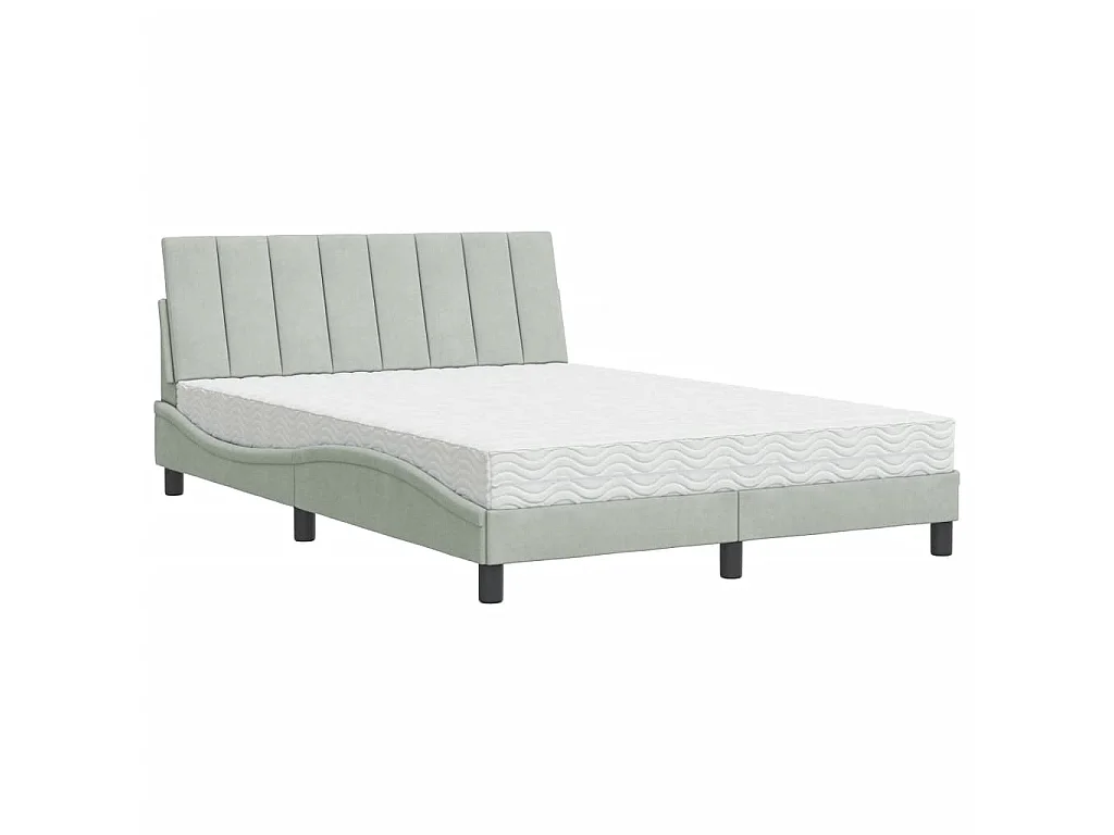 Bed met matras "Hanko" fluweel lichtgrijs 120x200 cm