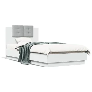 Bedframe met hoofdeinde bewerkt hout wit 90×190 cm Bedframe met hoofdeinde bewerkt hout wit 90×190 cm