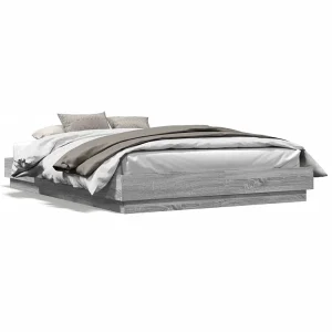 Bedframe bewerkt hout grijs sonoma eikenkleurig 160×200 cm Bedframe bewerkt hout grijs sonoma eikenkleurig 160×200 cm
