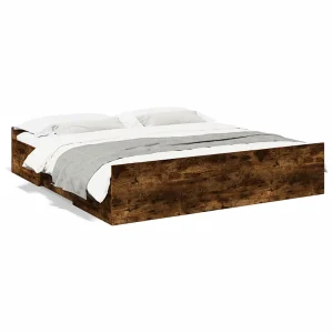Bedframe met lades bewerkt hout gerookt eikenkleurig 200×200 cm Bedframe met lades bewerkt hout gerookt eikenkleurig 200×200 cm