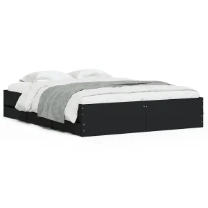 Bedframe met lades bewerkt hout zwart 140×200 cm Bedframe met lades bewerkt hout zwart 140×200 cm