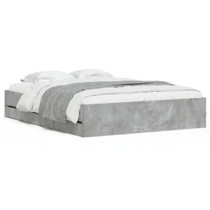 Bedframe met lades bewerkt hout betongrijs 140×200 cm Bedframe met lades bewerkt hout betongrijs 140×200 cm