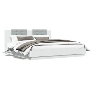 Bedframe met hoofdbord bewerkt hout wit 180×200 cm Bedframe met hoofdbord bewerkt hout wit 180×200 cm