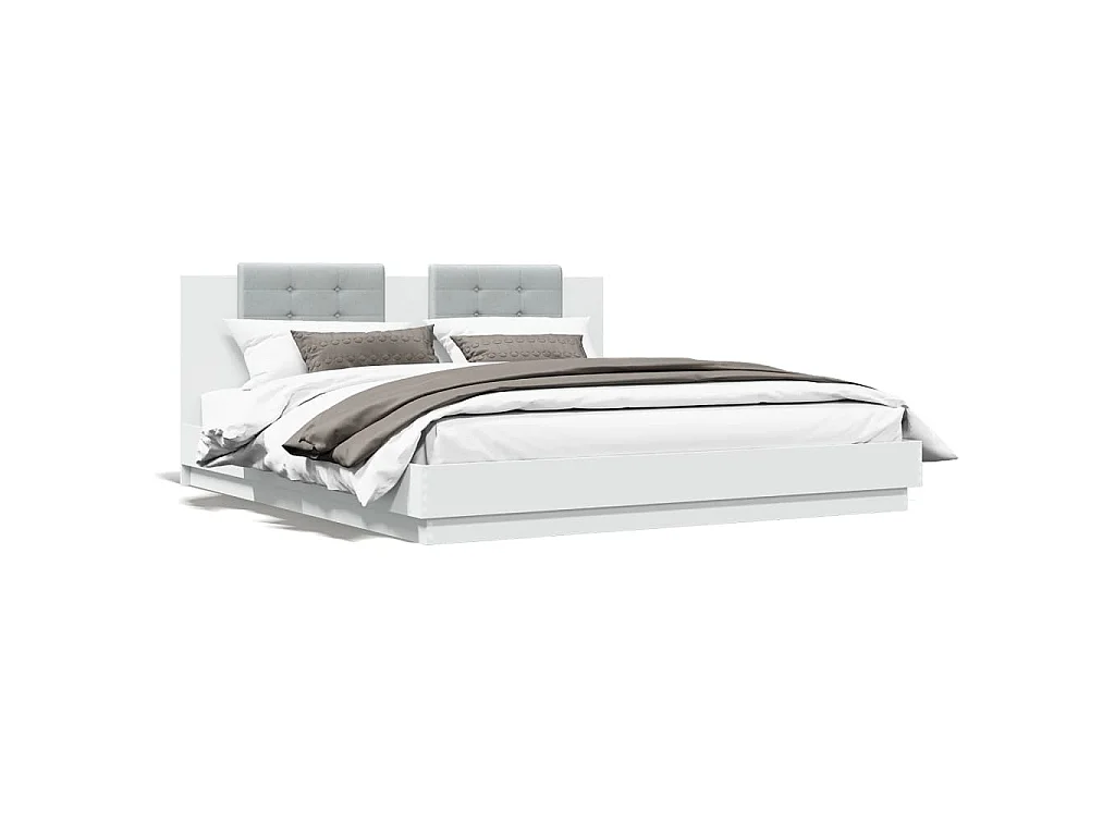Bedframe met hoofdbord bewerkt hout wit 180x200 cm