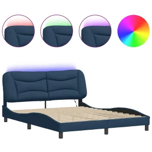 Bedframe met LED zonder matras "Hvar" 160×200 cm stof blauw Bedframe met LED zonder matras "Hvar" 160×200 cm stof blauw