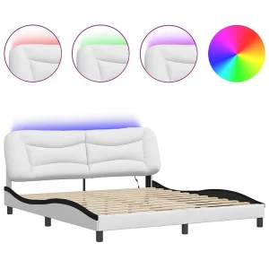 Bedframe met LED zonder matras "Hvar" wit en zwart 180×200 cm Bedframe met LED zonder matras "Hvar" wit en zwart 180×200 cm