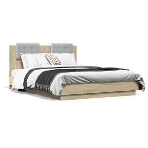 Bedframe met hoofdeinde bewerkt hout sonoma eiken 120×190 cm Bedframe met hoofdeinde bewerkt hout sonoma eiken 120×190 cm