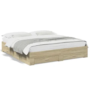 Bedframe met lades bewerkt hout sonoma eikenkleurig 180×200 cm Bedframe met lades bewerkt hout sonoma eikenkleurig 180×200 cm