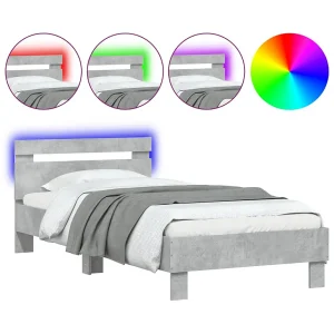 Bedframe met hoofdbord en LED-verlichting betongrijs 90×200 cm