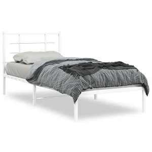 Bedframe met hoofdbord metaal wit 90×200 cm