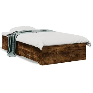 Bedframe met lades bewerkt hout gerookt eikenkleurig 90×190 cm Bedframe met lades bewerkt hout gerookt eikenkleurig 90×190 cm