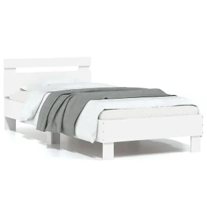 Bedframe met hoofdbord bewerkt hout wit 90×200 cm Bedframe met hoofdbord bewerkt hout wit 90×200 cm
