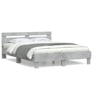 Bedframe met hoofdeinde bewerkt hout betongrijs 150×200 cm Bedframe met hoofdeinde bewerkt hout betongrijs 150×200 cm