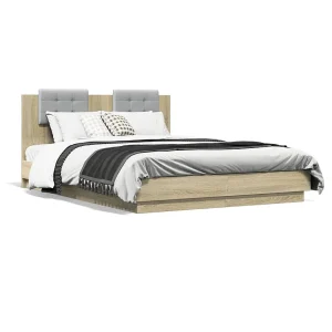 Bedframe met hoofdeinde bewerkt hout sonoma eiken 120×200 cm Bedframe met hoofdeinde bewerkt hout sonoma eiken 120×200 cm