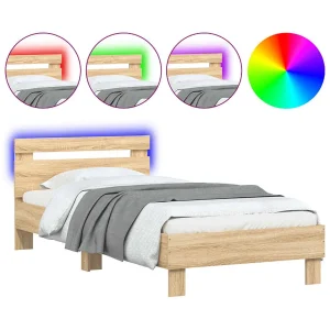 Bedframe met hoofdbord en LED sonoma eikenkleurig 90×190 cm