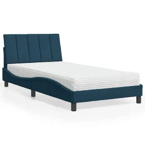 Bed met matras "Hanko" fluweel blauw 100×200 cm