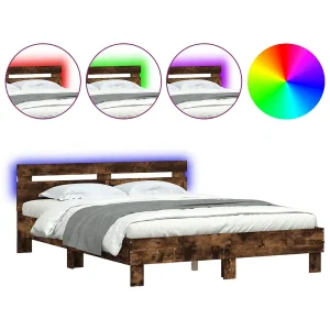 Bedframe met hoofdeinde en LED gerookt eikenkleurig 140×190 cm