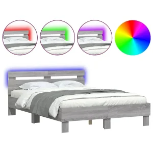 Bedframe met hoofdeinde en LED grijs sonoma eiken 120×190 cm Bedframe met hoofdeinde en LED grijs sonoma eiken 120×190 cm