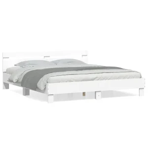 Bedframe met hoofdbord bewerkt hout wit 180×200 cm Bedframe met hoofdbord bewerkt hout wit 180×200 cm